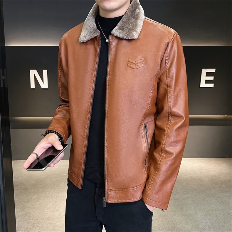 JK117-P90皮毛一体PU皮韩版翻领皮夹克商务休闲加绒加厚皮外套,男装夹克,电商D310B-1