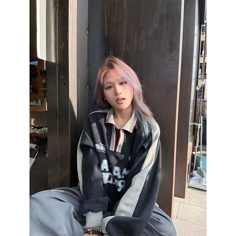 麂皮绒POLO领卫衣男女新款宽松bf美式潮学院风上衣W128,男装卫衣,星座1116A（原606A-3）