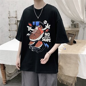 潮牌ins设计款嘻哈印花短袖T恤大码宽松男潮517A-1-T911-P28控38图片