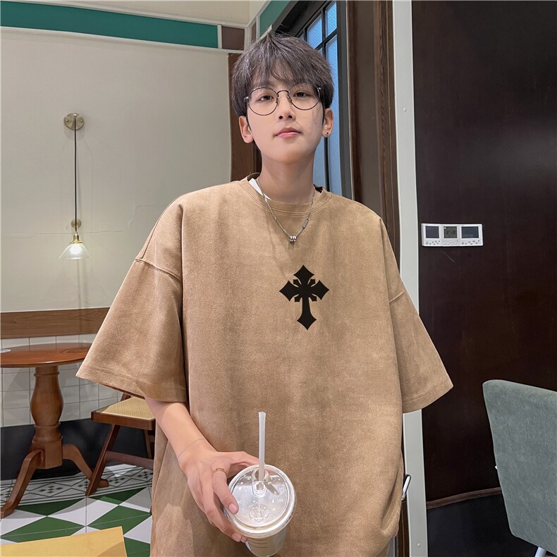 夏季新款抖音直播品质麂皮绒美式印花短袖djp323-特批23控39,男装T恤,星座605(原A050)