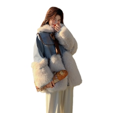 现货数据好2026冬季新款2455-P225-K338毛毛拼接毛绒内里派克服，女装棉衣/棉服，浙宝128（原290）