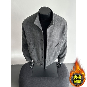 冬季老钱风重磅夹棉呢子夹克保暖棉服男士毛呢外套J7352-特价P85图片