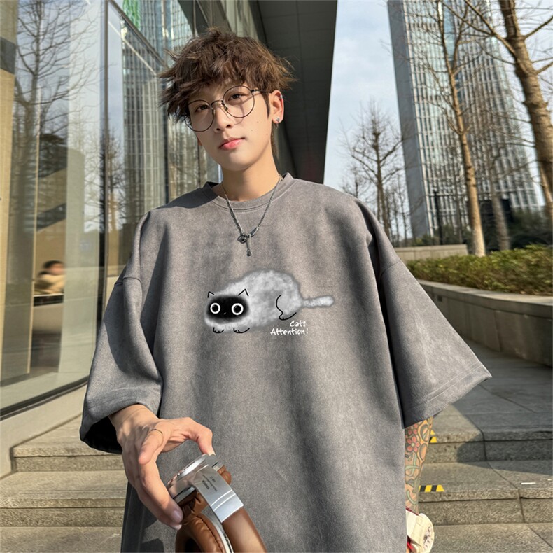2024夏季新款麂皮绒圆领短袖T恤RT451-特P19控38,男装T恤,电商B370