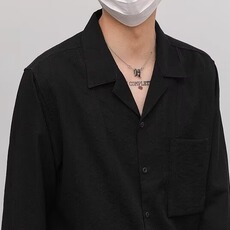 韩版轻奢古巴领长袖衬衫男肌理感慵懒风简约高级休闲百搭衬衣外套，男装衬衫，星座1210-1