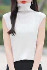 简约纯色坑条堆堆领针织马甲背心女早春时尚洋气内搭无袖坎肩上衣，女装针织衫/毛衣，佳绒包芯纱店