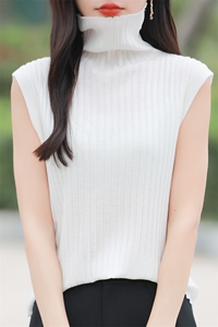 简约纯色坑条堆堆领针织马甲背心女早春时尚洋气内搭无袖坎肩上衣图片