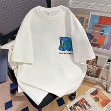 万针全刺绣工艺抖音得物高品质260克重磅纯棉双纱美式高街短袖T恤，男装T恤，电商A486