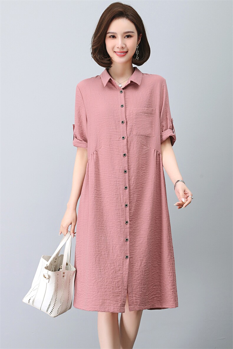 大码连衣裙女2023新款夏季衬衫裙宽松显瘦休闲妈妈气质裙子,女装连衣裙,忆绮罗