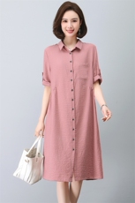 大码连衣裙女2023新款夏季衬衫裙宽松显瘦休闲妈妈气质裙子，女装连衣裙，忆绮罗