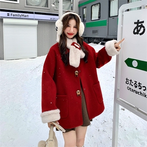 新款有货 氛围感加绒毛呢大衣送围巾2C010-2587-P205-K298图片