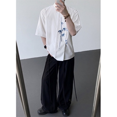 25新中式书生气竹叶刺绣短袖衬衫cs190-p78，男装衬衫，电商B288