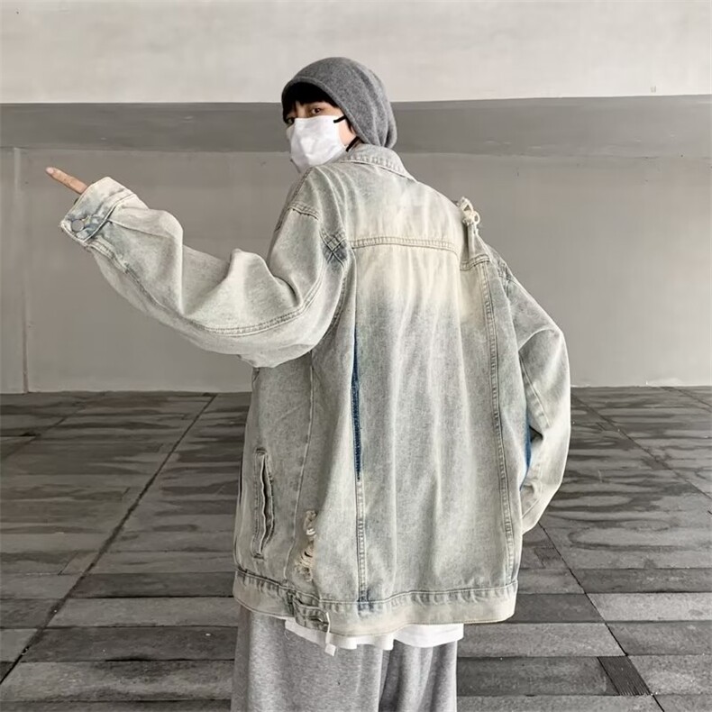 黄泥染水洗牛仔外套男女2024秋季新款宽松bf美式M2077-P68,男装工装外套,星座1109-3