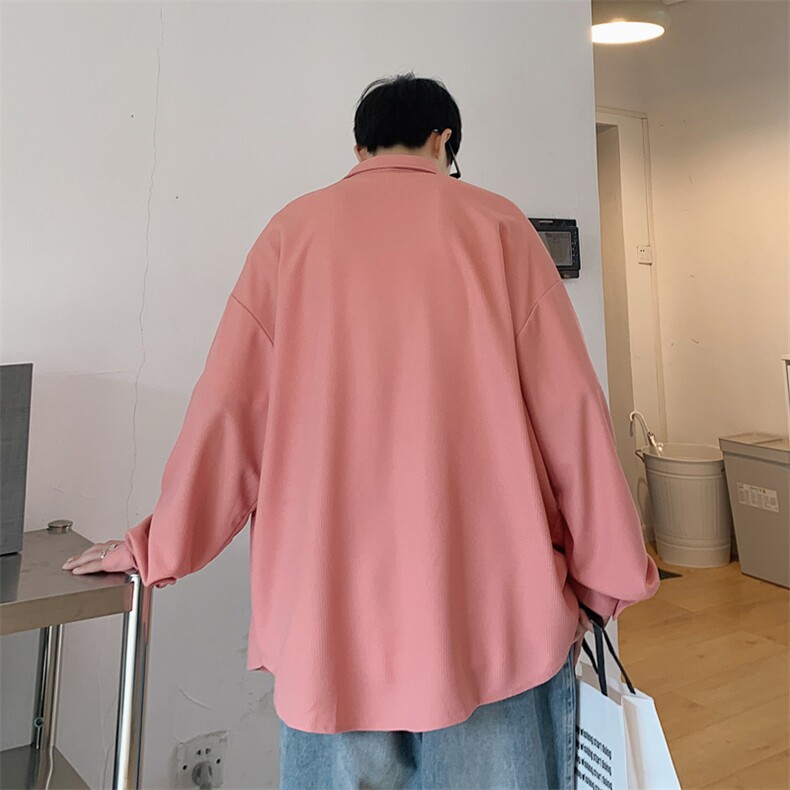 2026春夏装新款宽松贴标华夫格长袖衬衫男CS9966/特P28粉,男装衬衫,电商A094