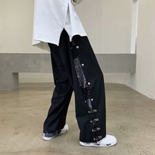 腰果花排扣裤子男设计感高街潮流痞帅直筒休闲裤宽松垂感K711-p45图片