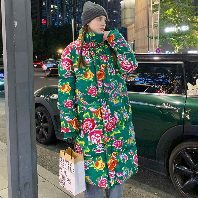 长款棉衣外套东北大花风保暖防寒棉袄情侣装A168-ZSM08-120,男装棉衣,电商A168