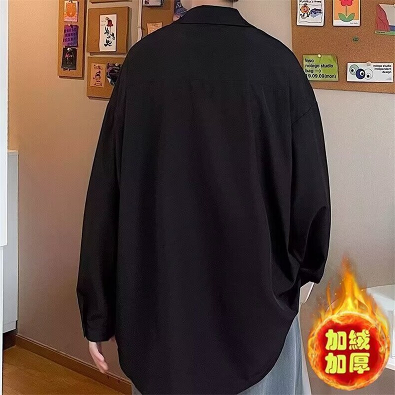 日系长袖衬衫外套男士秋冬季加绒宽松高级感痞帅休闲保暖衬衣,男装衬衫,星座506A