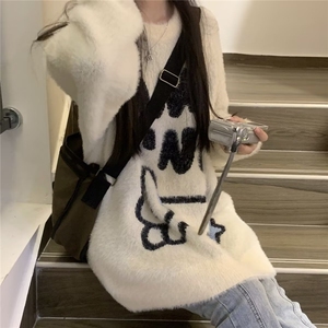 MM137-P65 复古软糯兔子提花针织毛衣女 学生宽松上衣外套图片
