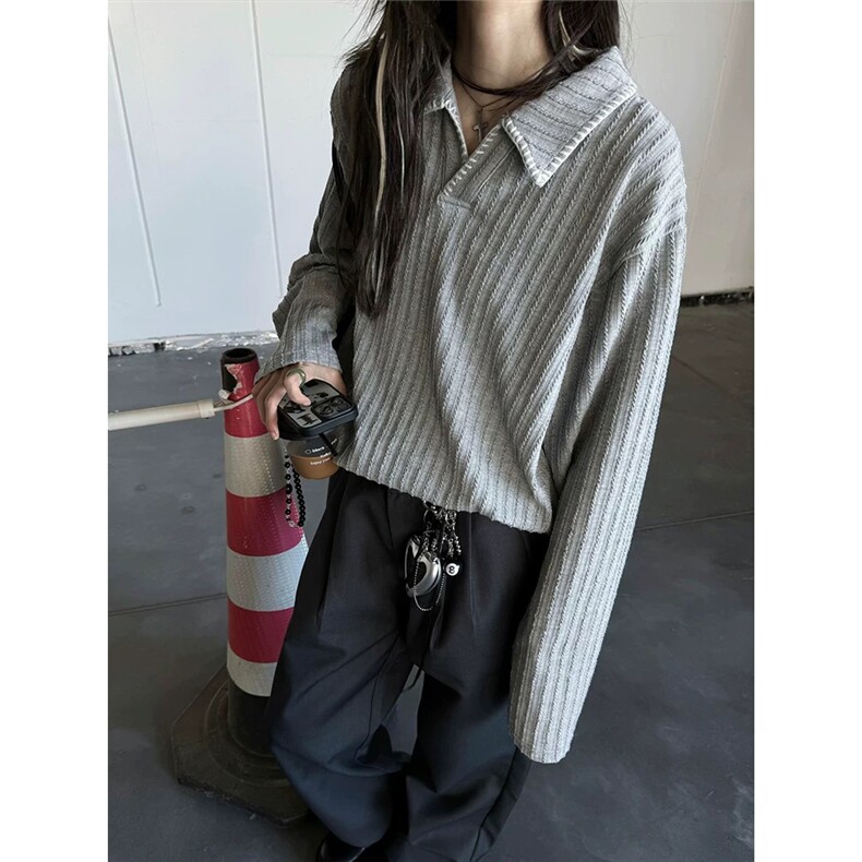 美式潮牌麦穗纹肌理感长袖卫衣休闲宽松帅气翻领POLO衫LB1511-P42，男装Polo衫，星座1008