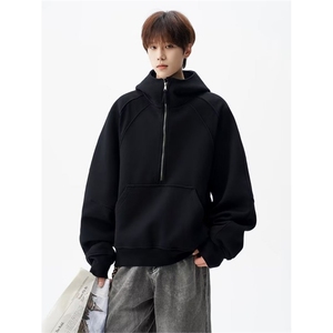 秋冬加绒新款上衣时尚潮百搭宽松重磅结构感连帽卫衣男WY751 P60图片