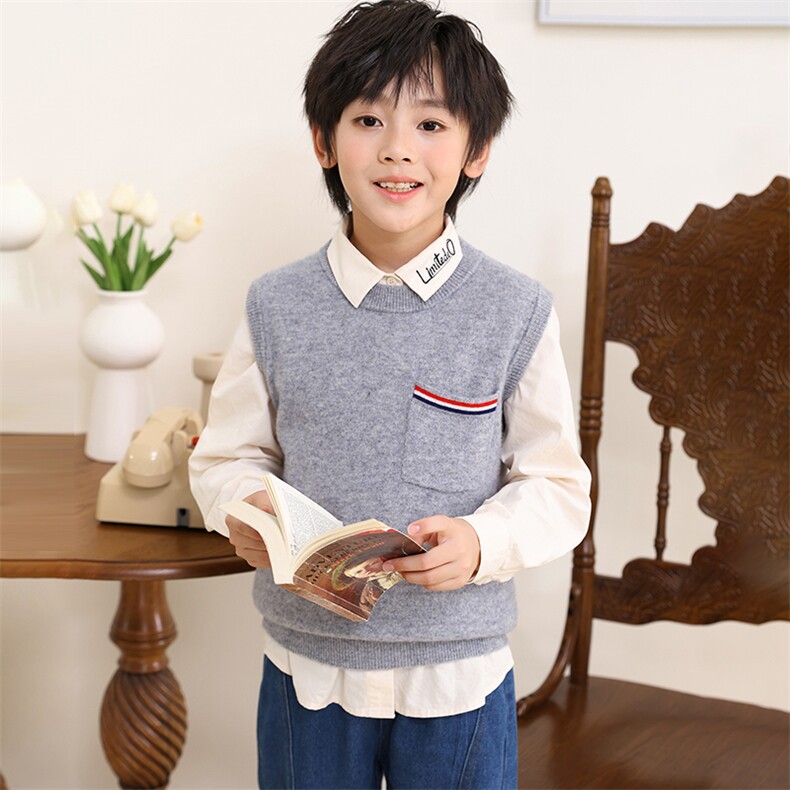 时尚百搭男童马甲秋冬新款舒适针织背心休闲可爱儿童毛衣外套,童装马甲,伊绒腾羊绒