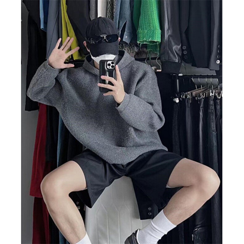 冬季纯色简约连帽毛衣男日系宽松穿搭复古慵懒休闲针织衫MS21，男装针织衫/毛衣，星座1116A（原606A-3）