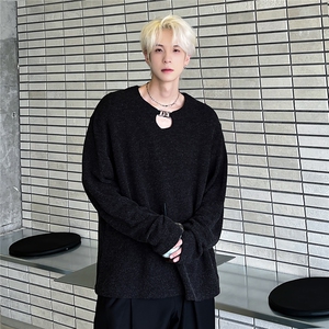秋冬链条纯色V领针织衫男女韩版毛衣长袖套头上衣M60-P48图片