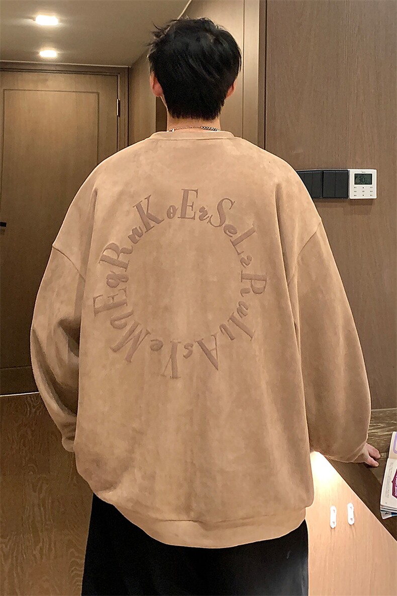 Y34P40秋季港风麂皮绒圆领卫衣男宽松长袖T恤打底衫外套,男装卫衣,星座1204-3