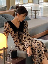 提花撞色连衣裙，女装连衣裙，时尚秀衣阁