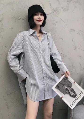 SGH2090洋气立领后开叉条纹衬衫,女装衬衫,L·H·X