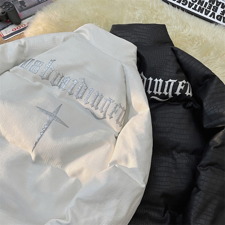 鳄鱼纹PU皮棉衣棉服面包服立领印花棉袄皮衣外套1611-P90量大有差,男装皮衣,星座207