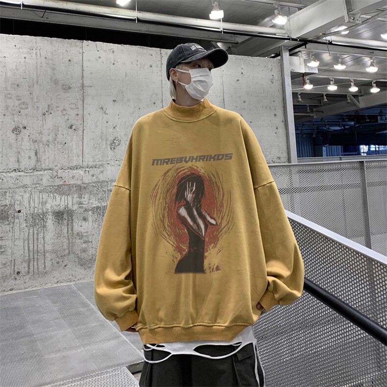 水洗做旧加绒加厚卫衣男23冬高领人物印花打底衫XZ514-2-X57-P78,男装T恤,星座514-2(原B239)