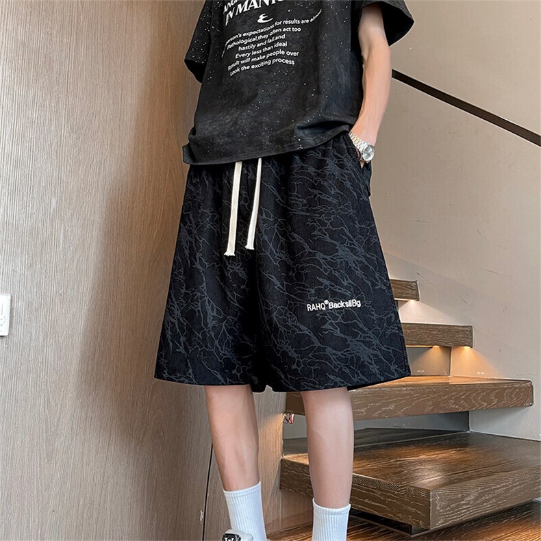 短裤男夏季新款港风宽松扎染灯芯绒五分裤DK3021-P28，男装牛仔裤，星座214-3