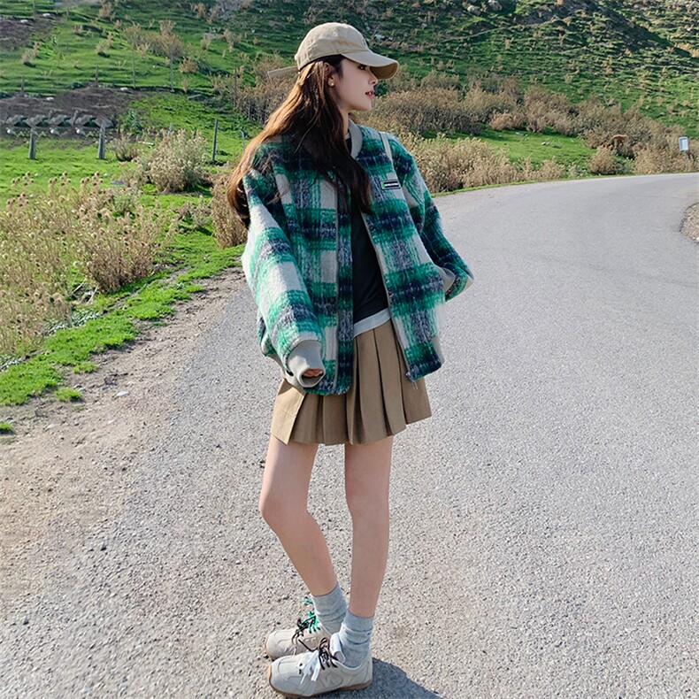 2C085-Q030P175新款毛呢格子棒球服外套控258,女装毛呢外套,2C085