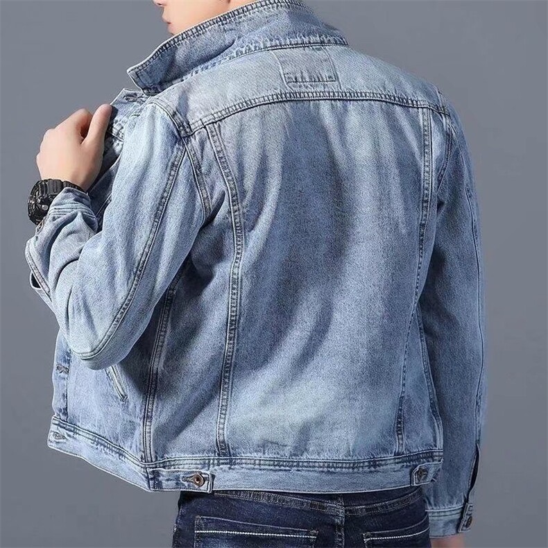 蓝色工装牛仔外套男款潮牌拼接多口袋宽松休闲夹克上衣H1105P52,男装工装外套,星座1112-1