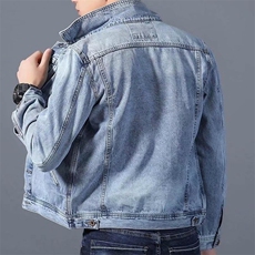 蓝色工装牛仔外套男款潮牌拼接多口袋宽松休闲夹克上衣H1105P52，男装工装外套，星座1112-1