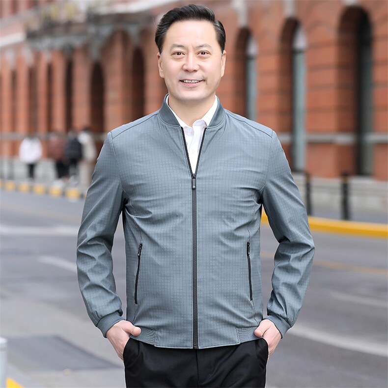 男士2023年秋季新款长袖薄款中年商务休闲拉链夹克棒球领潮流男装,男装夹克,电商B212（原钱塘6029）