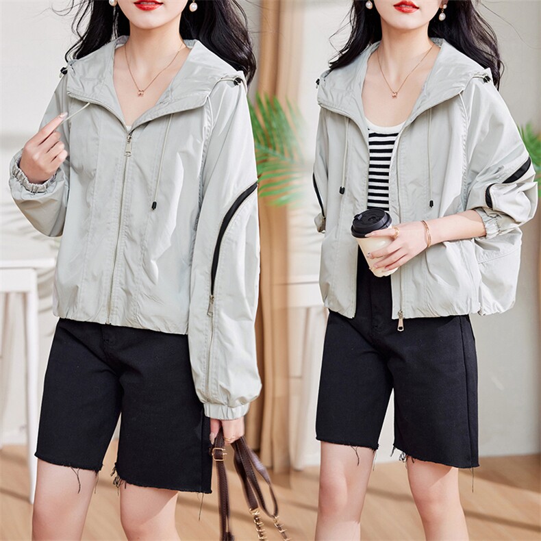 现货-新品】宽松休闲短外套女2024年春装新款潮流时尚连帽外套,女装短外套,仁梯