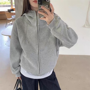 抖音得物高品质二开 25秋冬美式高街重磅结构高领连帽卫衣外套W62图片