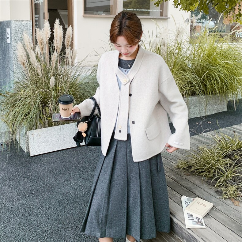设计感短款双面羊绒大衣女2025秋冬新款韩系气质显瘦百搭毛呢外套,女装毛呢外套,2B187