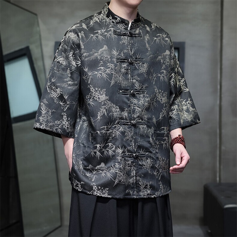 现货男士大码休闲新中式风格提花短袖衬衫T2561-P65,男装衬衫,电商A021