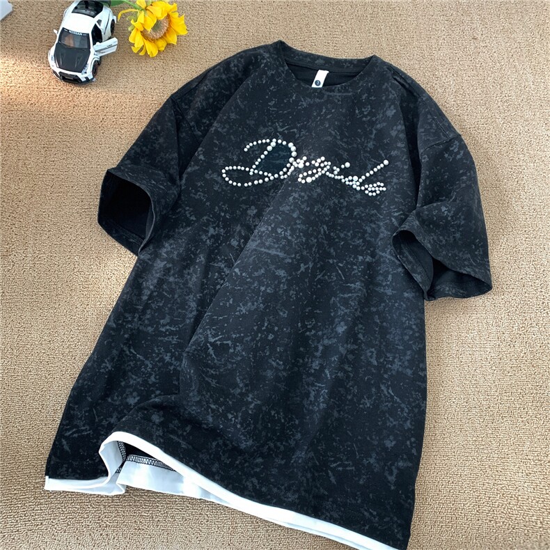 300克创意珍珠LOGO假两件短袖T恤半袖男女815A-BT13-P45控68,男装T恤,星座815A