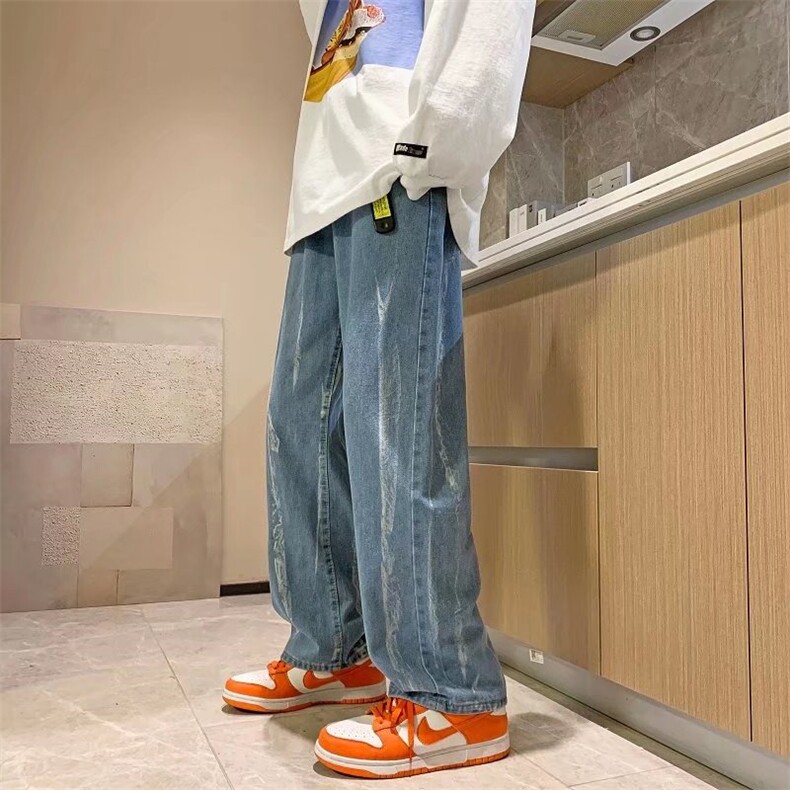 扎染牛仔裤子男潮流欧美高街宽松直筒裤阔腿老爹裤8071-P40绒52，男装牛仔裤，星座1008