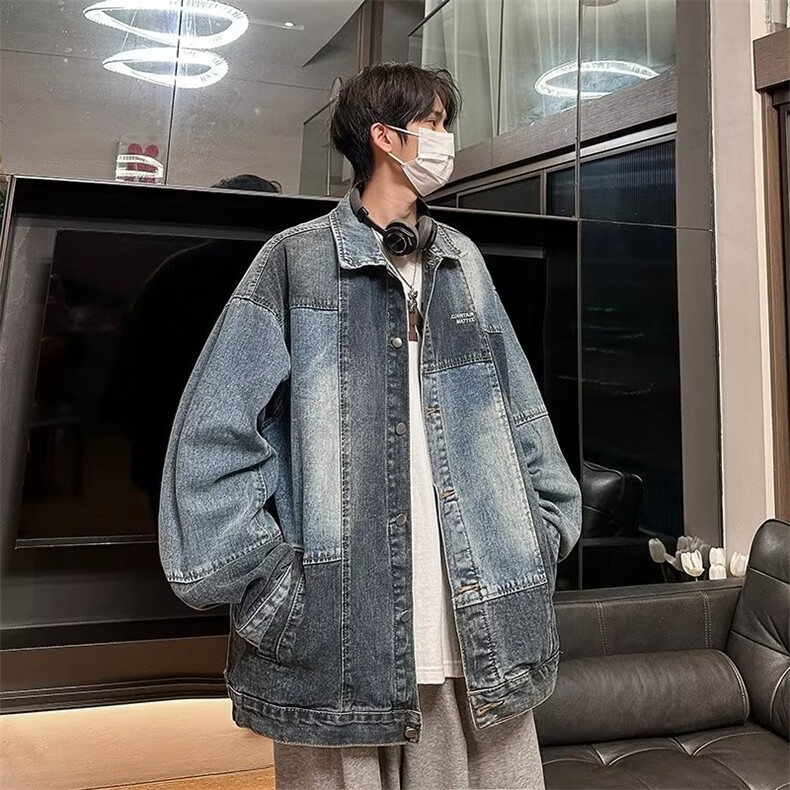 牛仔外套男韩版潮流拼色乞丐个性帅2023秋冬新款ins外套W4968-P65，男装大码男装，星座412-2