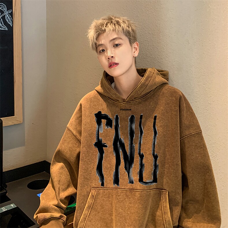 得物抖音高品质二开360克重磅做旧炒雪花纯色连帽水洗卫衣16005,男装卫衣,电商A486