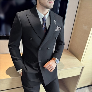 秋冬主推~免烫抗皱色织高档双排扣西装三件套西服男SJT8066-P295图片
