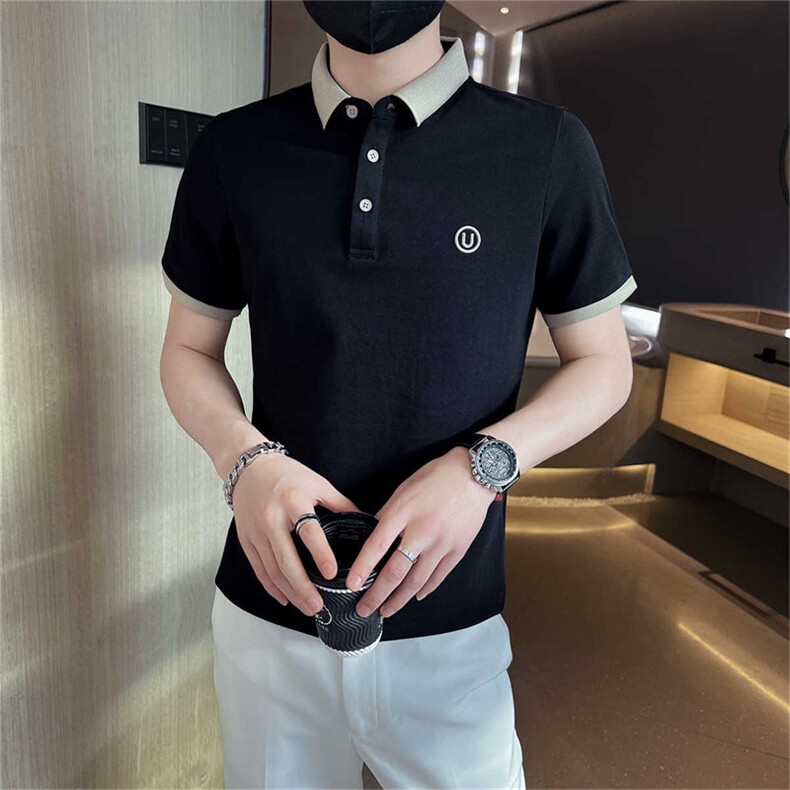 抖音主推大货U字刺绣夏短袖翻领Polo衫时尚大码体恤T066-P45,男装T恤,电商D342