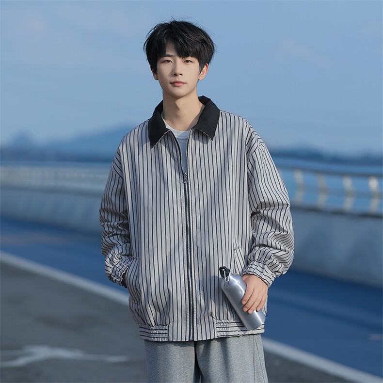 2025秋装两面穿条纹外套男大码休闲夹克JK92P65,男装夹克,电商C323