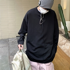 2026春装肌理感男士长袖T恤潮流男袖子纽扣设计W56681/特P35黑9，男装T恤，电商A094