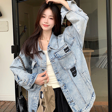A171-P75复古高街牛仔外套女春秋港风ins设计感宽松休闲潮流夹克，男装工装外套，星座911