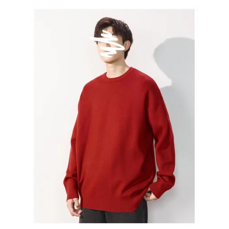 1506-1/MYM011/P42秋冬慵懒风红色毛衣圆领男高级感外穿男女情侣,男装针织衫/毛衣,星座1506-1